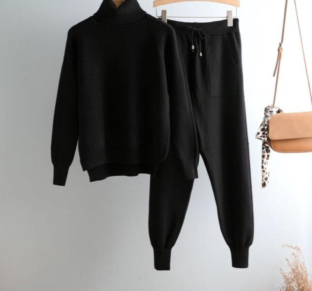 casual 2 Pieces sweater Set Women Knitted Turtleneck Sweater + loose Trousers CHIC Pullover Sweater+ Knitted Carrot pants Set-Dollar Bargains Online Shopping Australia