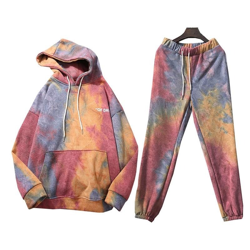 Tie Dye Autumn Winter 2 Piece Set Women Hoodies Pants Printed Sportswear Suits Thicken Warm Ladies Girls Hoodie Sets Tracksuits-Dollar Bargains Online Shopping Australia