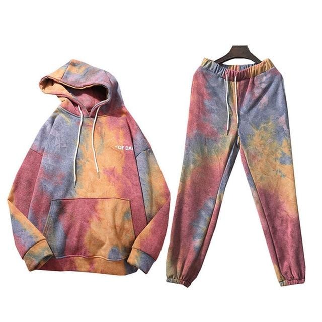 Tie Dye Autumn Winter 2 Piece Set Women Hoodies Pants Printed Sportswear Suits Thicken Warm Ladies Girls Hoodie Sets Tracksuits-Dollar Bargains Online Shopping Australia