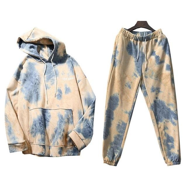 Tie Dye Autumn Winter 2 Piece Set Women Hoodies Pants Printed Sportswear Suits Thicken Warm Ladies Girls Hoodie Sets Tracksuits-Dollar Bargains Online Shopping Australia