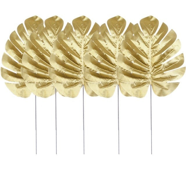 Artificial Gold Green Turtle Leaf Scattered Tail Leaf Fake Silk Plant For Wedding Birthday Party Home Decor Palm Leaves-Dollar Bargains Online Shopping Australia