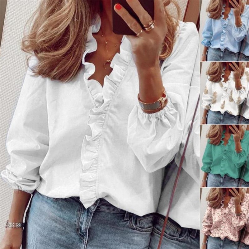 Womens Tops And Blouses Elegant Long Sleeve White Ol Shirt Ladies Solid Color Chemise Femme Blusa Feminina Streetwear-Dollar Bargains Online Shopping Australia