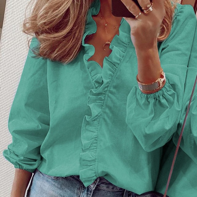 Womens Tops And Blouses Elegant Long Sleeve White Ol Shirt Ladies Solid Color Chemise Femme Blusa Feminina Streetwear-Dollar Bargains Online Shopping Australia