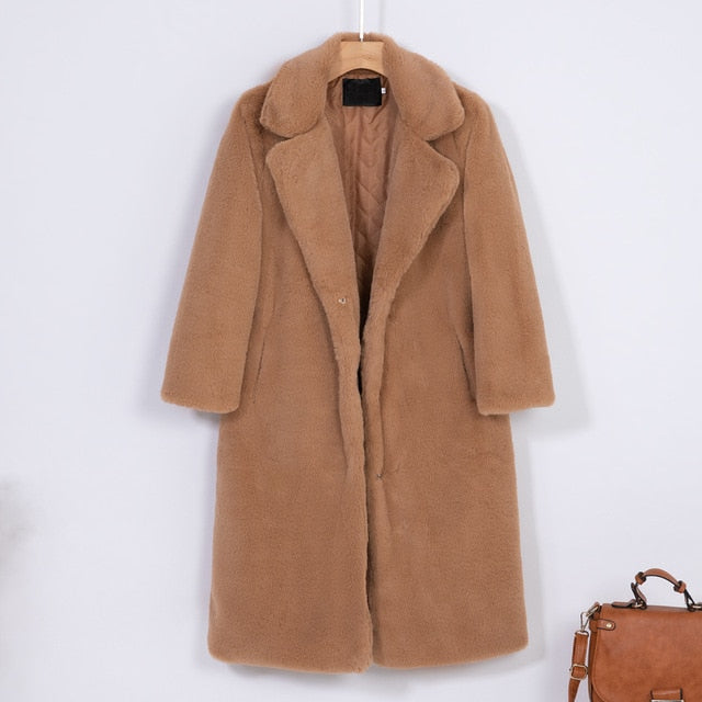 Women Winter Warm Faux Fur Coat Thick Women Long Coat Turn Down Collar Women Warm Coat With Belt Casaco Feminino-Dollar Bargains Online Shopping Australia