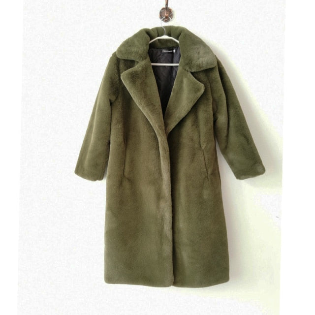 Women Winter Warm Faux Fur Coat Thick Women Long Coat Turn Down Collar Women Warm Coat With Belt Casaco Feminino-Dollar Bargains Online Shopping Australia