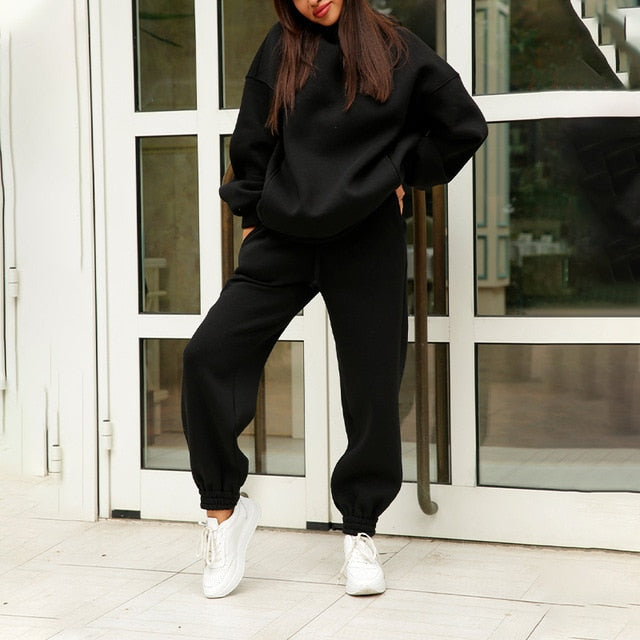 Women Elegant Solid Sets For Women Warm Hoodie Sweatshirts And Long Pant Fashion Two Piece Sets Ladies Lace Up Sweatshirt Suits-Dollar Bargains Online Shopping Australia