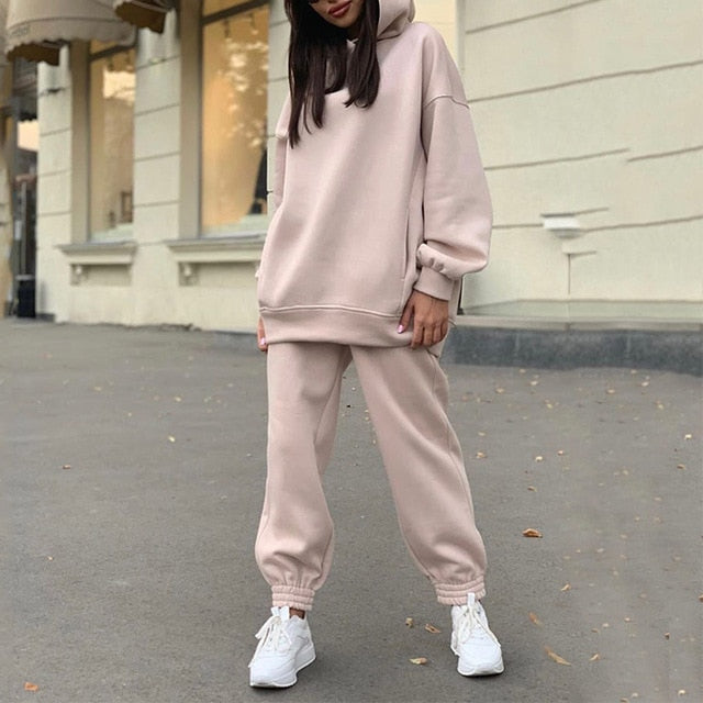 Women Elegant Solid Sets For Women Warm Hoodie Sweatshirts And Long Pant Fashion Two Piece Sets Ladies Lace Up Sweatshirt Suits-Dollar Bargains Online Shopping Australia