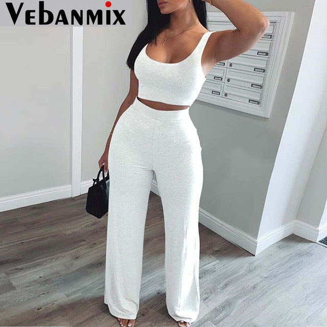 Women Star Print Crop Short Tank Top & Long Pants Set Two Piece Set Women Star Print O-neck Crop Tank Top & Long Pants Set-Dollar Bargains Online Shopping Australia