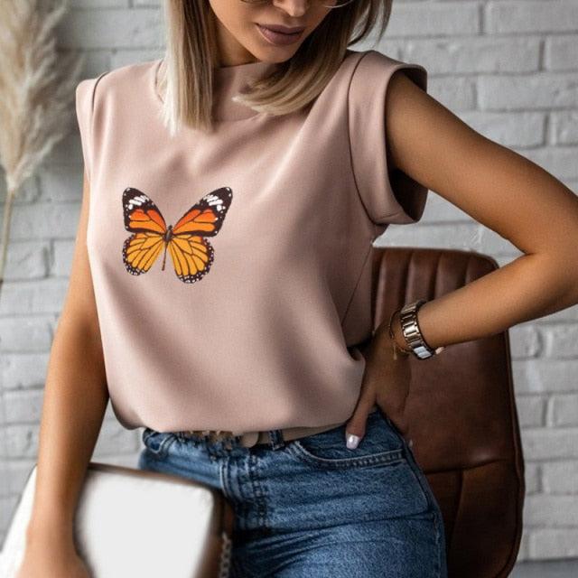 Women's Blouse Thin Abstract Art Rose Face Print O-Neck Short Sleeve White Female Casual Shirt Slim Summer Office Lady Tops-Dollar Bargains Online Shopping Australia