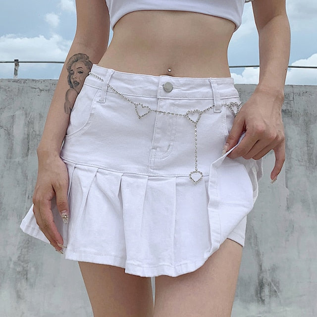 Denim Pleated Skirts Mini Solid Casual Woman Fashion Korean Style High Waist Skirt with Lined Hot Club Party Girls-Dollar Bargains Online Shopping Australia