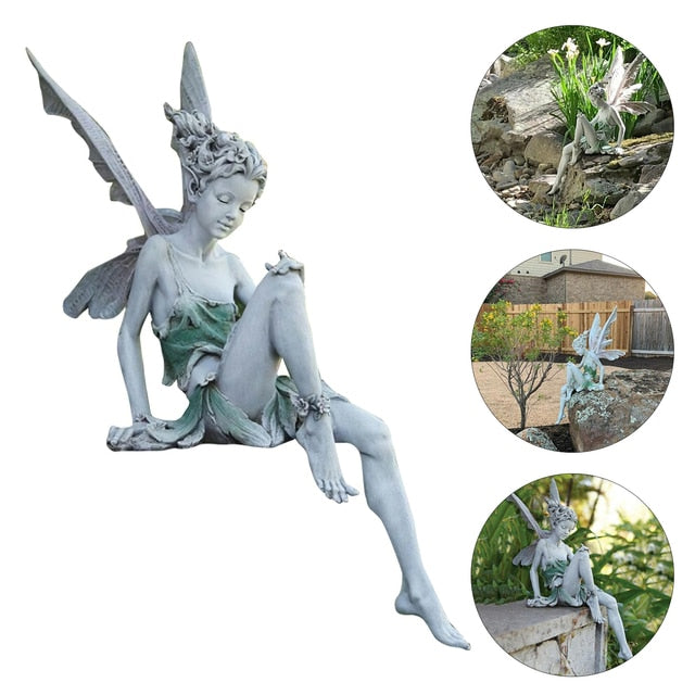 Tudor And Turek Resin Sitting Fairy Statue Garden Ornament Porch Sculpture Yard Craft Landscaping for Home Garden Decoration-Dollar Bargains Online Shopping Australia