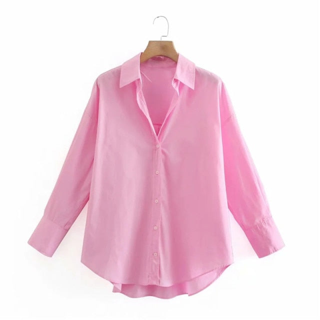 Top Woman Yellow Button Up Shirt Women Long Sleeve Spring Office Blouse Female Asymmetric Hem Chic Pink Shirt-Dollar Bargains Online Shopping Australia