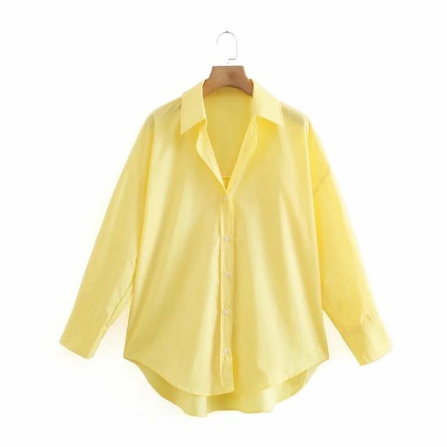 Top Woman Yellow Button Up Shirt Women Long Sleeve Spring Office Blouse Female Asymmetric Hem Chic Pink Shirt-Dollar Bargains Online Shopping Australia