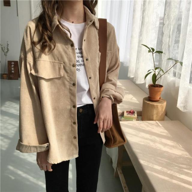 Autumn New Ins Loose And Versatile Corduroy Shirt Women's Solid Color Casual Long Sleeve Shirt Coat-Dollar Bargains Online Shopping Australia