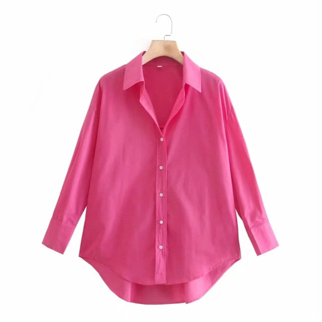 Top Woman Yellow Button Up Shirt Women Long Sleeve Spring Office Blouse Female Asymmetric Hem Chic Pink Shirt-Dollar Bargains Online Shopping Australia