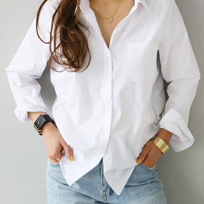 Women Blouse Top Long Sleeve Casual White Turn-down Collar OL Style Women Loose Blouses 3496 50-Dollar Bargains Online Shopping Australia