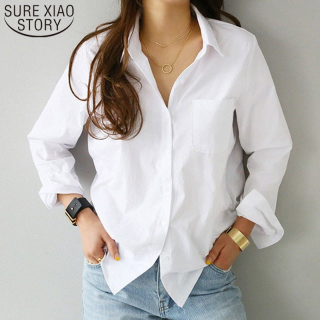 Women Blouse Top Long Sleeve Casual White Turn-down Collar OL Style Women Loose Blouses 3496 50-Dollar Bargains Online Shopping Australia