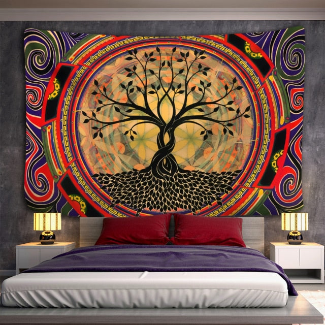 Tree of life Mushroom Forest Tapestry Wall Hanging Fairy Tale Castle Skeleton Bohemian Psychedelic Home Dormitory Dream Decor-Dollar Bargains Online Shopping Australia