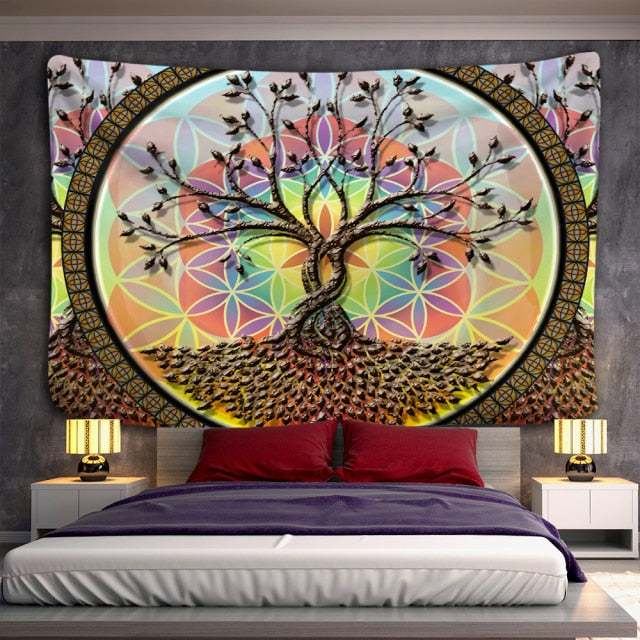 Tree of life Mushroom Forest Tapestry Wall Hanging Fairy Tale Castle Skeleton Bohemian Psychedelic Home Dormitory Dream Decor-Dollar Bargains Online Shopping Australia