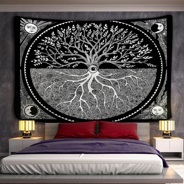 Tree of life Mushroom Forest Tapestry Wall Hanging Fairy Tale Castle Skeleton Bohemian Psychedelic Home Dormitory Dream Decor-Dollar Bargains Online Shopping Australia