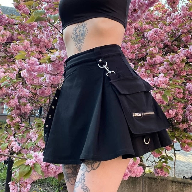 Gothic Lace Mini Pleated Skirt Women Punk Aesthetic High Waist A-Line Short Skirt 90s Vintage Harajuku Streetwear-Dollar Bargains Online Shopping Australia