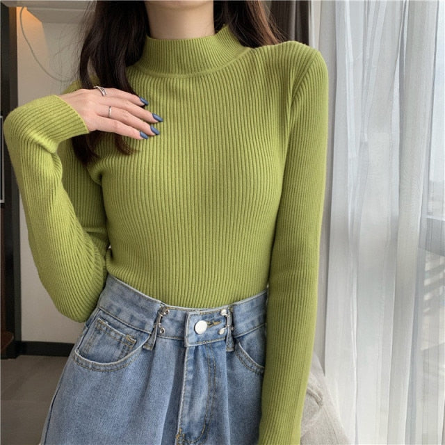 Women Pullovers Sweater Autumn Winter Turtleneck Knitted Sweater Women Tops Long Sleeve Short Slim Sweater Girls-Dollar Bargains Online Shopping Australia