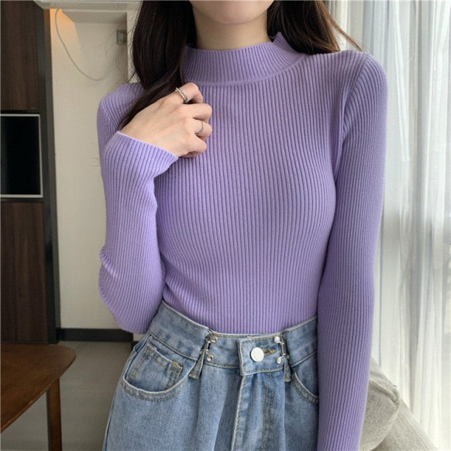 Women Pullovers Sweater Autumn Winter Turtleneck Knitted Sweater Women Tops Long Sleeve Short Slim Sweater Girls-Dollar Bargains Online Shopping Australia