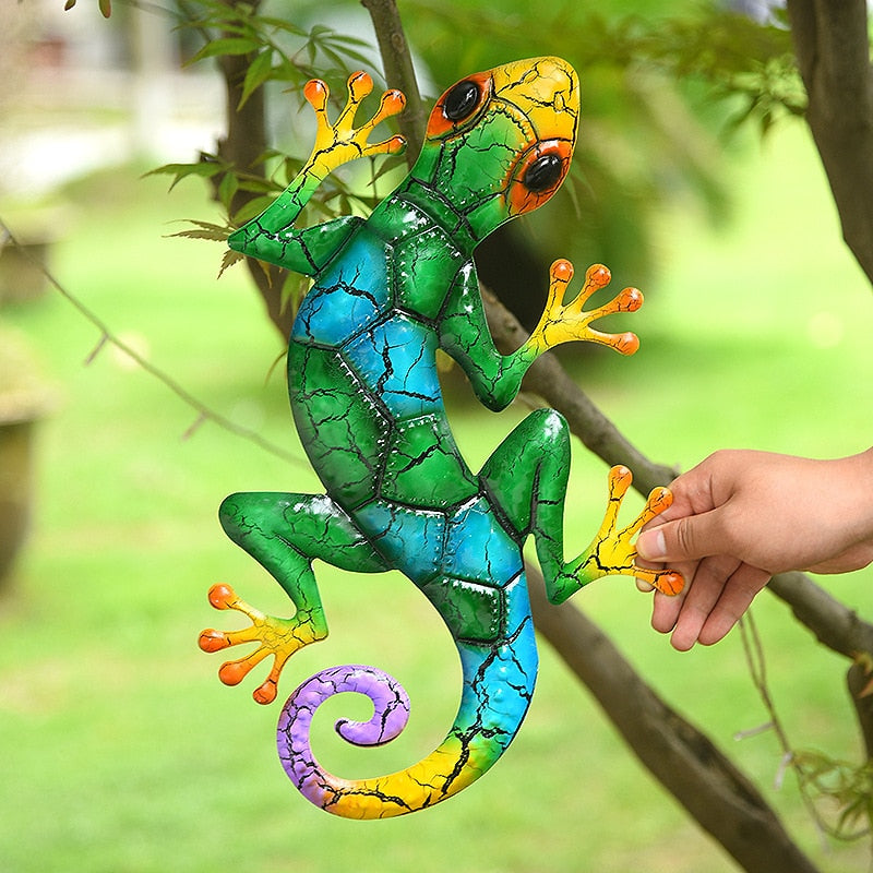 Metal Gecko Yard Garden Decoration Outdoor Statues Home-garden Wall Decor Miniature Accessories Sculpture Lizard Ornaments Fairy-Dollar Bargains Online Shopping Australia