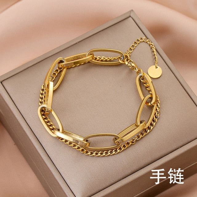 Fashion Link Chain Stainless Steel Bangle Bracelet for Women Exquisite Gold Metal Bracelet Jewelry Girl-Dollar Bargains Online Shopping Australia