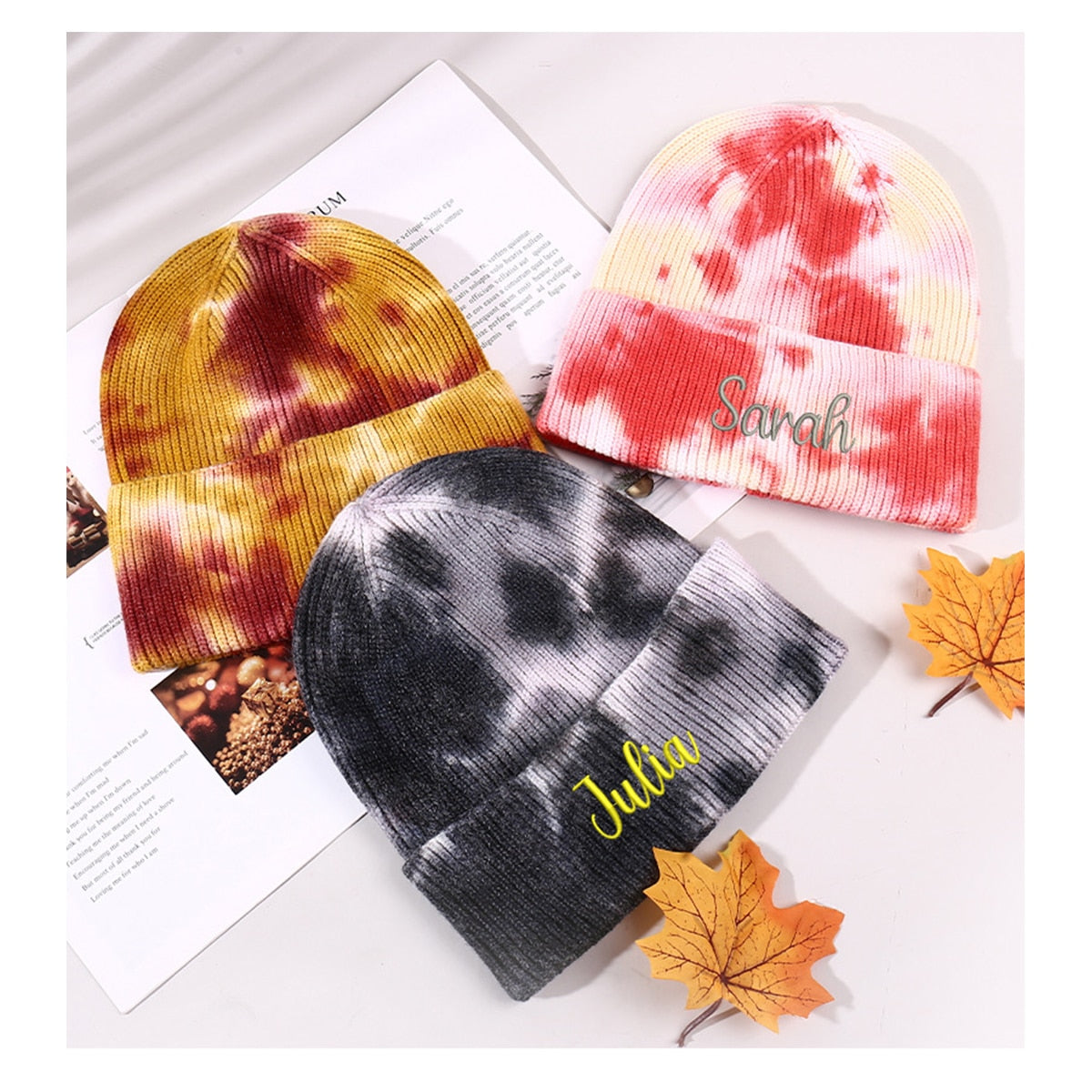 Personalized Tie dye Girl Rabbit fur Knitted Embroidery Custom Name Fashion Hat for Women Winter Warm wool Gorros Female Man-Dollar Bargains Online Shopping Australia