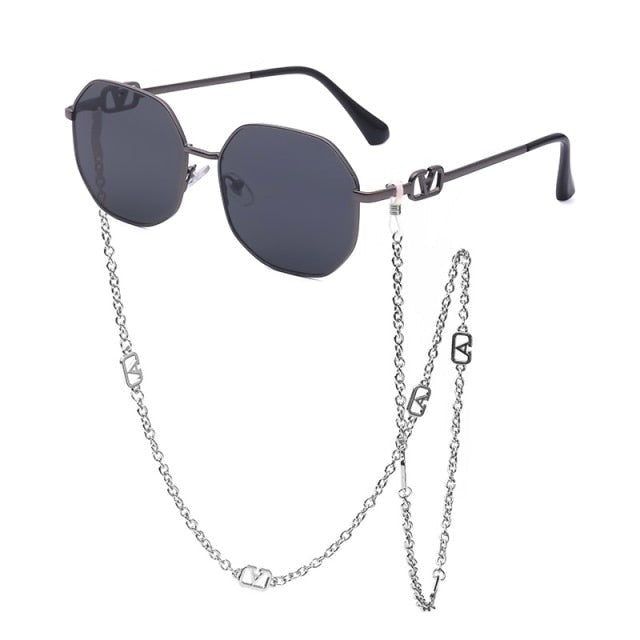 Fashion Metal Irregular Sunglasses with Chain Women Trendy Square Sun Glasses for Female Chic Eyewear-Dollar Bargains Online Shopping Australia