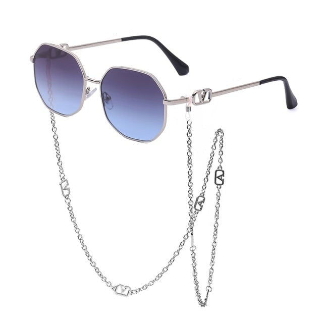 Fashion Metal Irregular Sunglasses with Chain Women Trendy Square Sun Glasses for Female Chic Eyewear-Dollar Bargains Online Shopping Australia