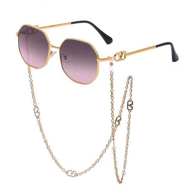 Fashion Metal Irregular Sunglasses with Chain Women Trendy Square Sun Glasses for Female Chic Eyewear-Dollar Bargains Online Shopping Australia