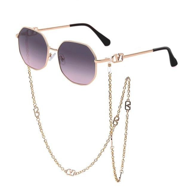 Fashion Metal Irregular Sunglasses with Chain Women Trendy Square Sun Glasses for Female Chic Eyewear-Dollar Bargains Online Shopping Australia