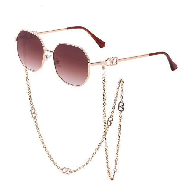 Fashion Metal Irregular Sunglasses with Chain Women Trendy Square Sun Glasses for Female Chic Eyewear-Dollar Bargains Online Shopping Australia