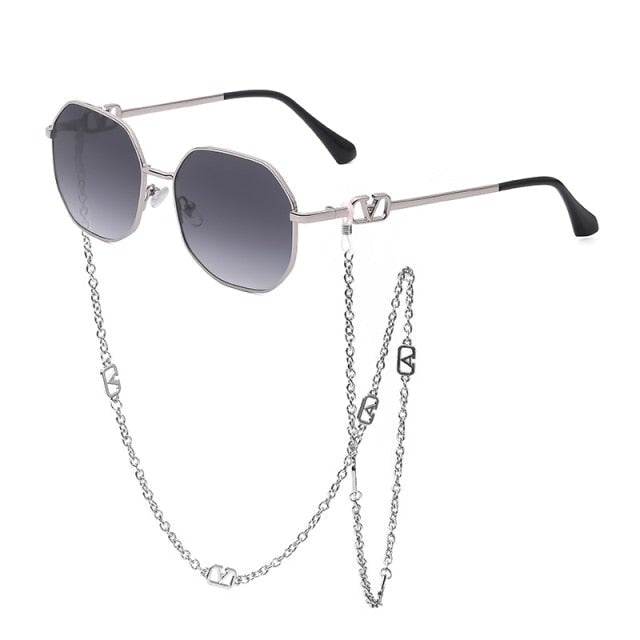 Fashion Metal Irregular Sunglasses with Chain Women Trendy Square Sun Glasses for Female Chic Eyewear-Dollar Bargains Online Shopping Australia