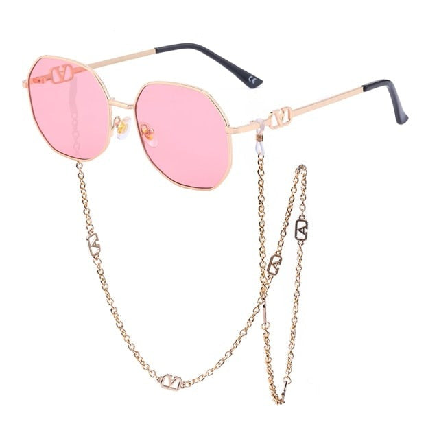 Fashion Metal Irregular Sunglasses with Chain Women Trendy Square Sun Glasses for Female Chic Eyewear-Dollar Bargains Online Shopping Australia