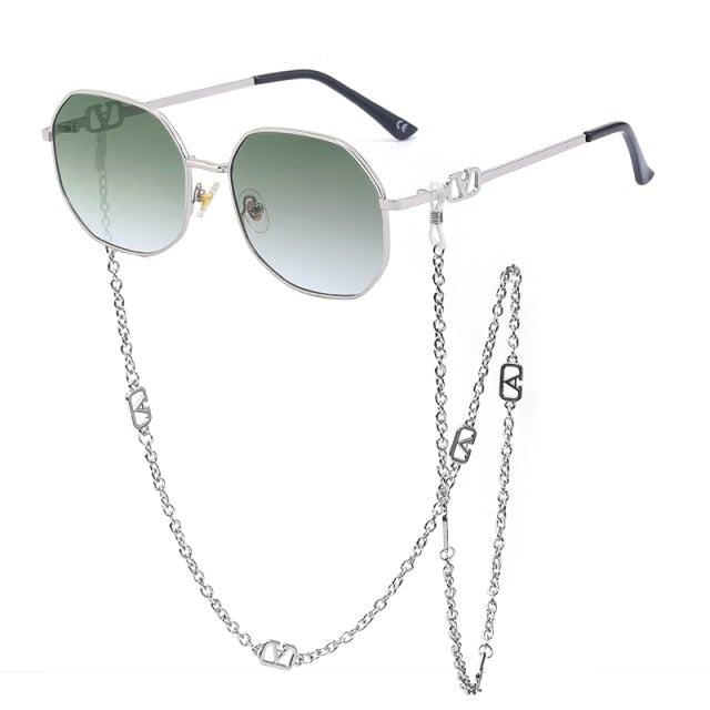 Fashion Metal Irregular Sunglasses with Chain Women Trendy Square Sun Glasses for Female Chic Eyewear-Dollar Bargains Online Shopping Australia