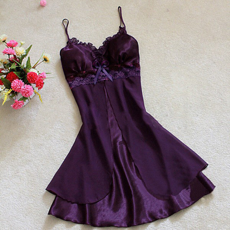 M-XL Women Sexy Silk Lace Nightgowns Chiffon V-Neck Spaghetti Straps Summer Sleepwear 8 Colors-Dollar Bargains Online Shopping Australia