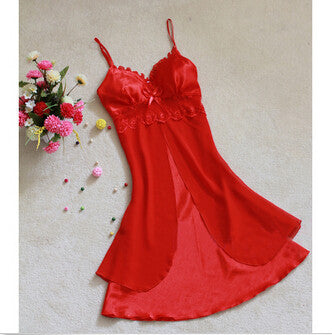 M-XL Women Sexy Silk Lace Nightgowns Chiffon V-Neck Spaghetti Straps Summer Sleepwear 8 Colors-Dollar Bargains Online Shopping Australia