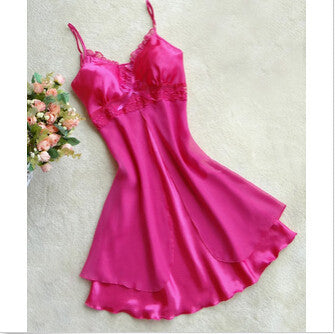 M-XL Women Sexy Silk Lace Nightgowns Chiffon V-Neck Spaghetti Straps Summer Sleepwear 8 Colors-Dollar Bargains Online Shopping Australia