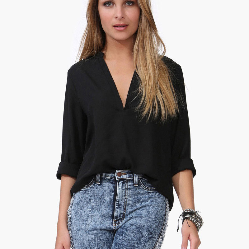 Fashion Spring Long Sleeve V-neck Chiffon Vintage T Shirt Tops-Dollar Bargains Online Shopping Australia