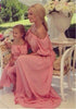 Summer Mother Daughter Dresses Bohemian Beach Family Matching Clothes Off Shoulder Chiffon Long Dress Family Fitted-Dollar Bargains Online Shopping Australia