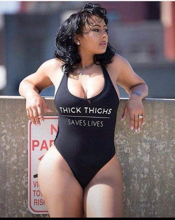 THICK THIGHS SAVES LIVES Swimwear Women Sexy Swimsuit Funny Bodysuit Bathing Suit Jumpsuits Rompers One-Piece US SIZE-Dollar Bargains Online Shopping Australia