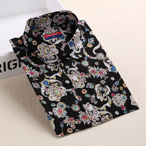 Autumn Floral Women Shirts with Long Sleeves Cotton Blouses Shirt Turn Down Collar Female Bodycon Shirts Women Feminine Shirt-Dollar Bargains Online Shopping Australia