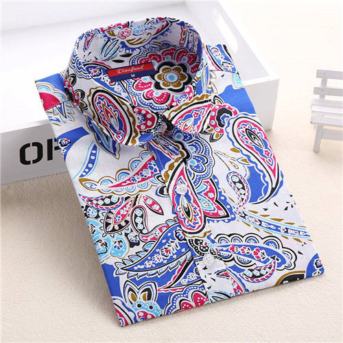 Autumn Floral Women Shirts with Long Sleeves Cotton Blouses Shirt Turn Down Collar Female Bodycon Shirts Women Feminine Shirt-Dollar Bargains Online Shopping Australia