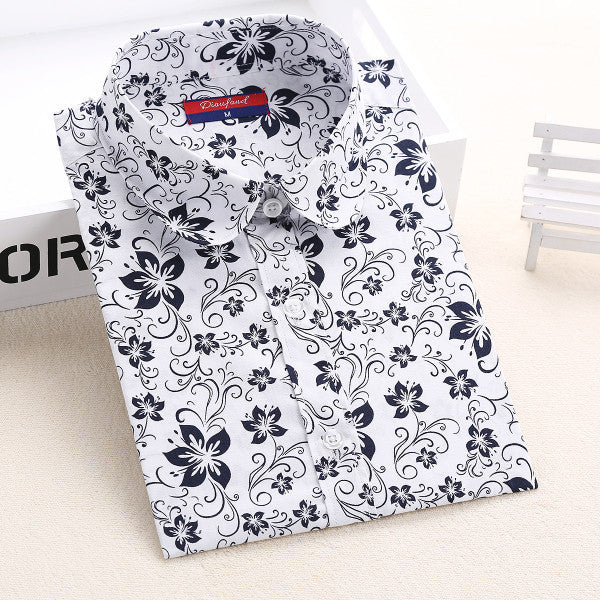 Autumn Floral Women Shirts with Long Sleeves Cotton Blouses Shirt Turn Down Collar Female Bodycon Shirts Women Feminine Shirt-Dollar Bargains Online Shopping Australia