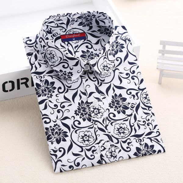 Autumn Floral Women Shirts with Long Sleeves Cotton Blouses Shirt Turn Down Collar Female Bodycon Shirts Women Feminine Shirt-Dollar Bargains Online Shopping Australia