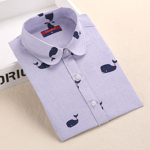 Autumn Floral Women Shirts with Long Sleeves Cotton Blouses Shirt Turn Down Collar Female Bodycon Shirts Women Feminine Shirt-Dollar Bargains Online Shopping Australia