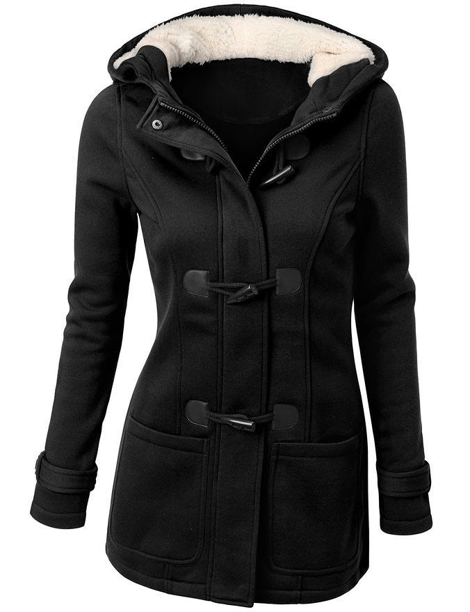 Winter Coat Women Fashion Women Wool Blends Slim Hooded Collar Zipper Horn Button Long Coats Outerwear special button-Dollar Bargains Online Shopping Australia